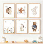Woodland Animals Cute Nursery Decor Wall Art Fine Art Canvas Prints Hedgehog Bear Fox Bunny Posters For Baby's Room