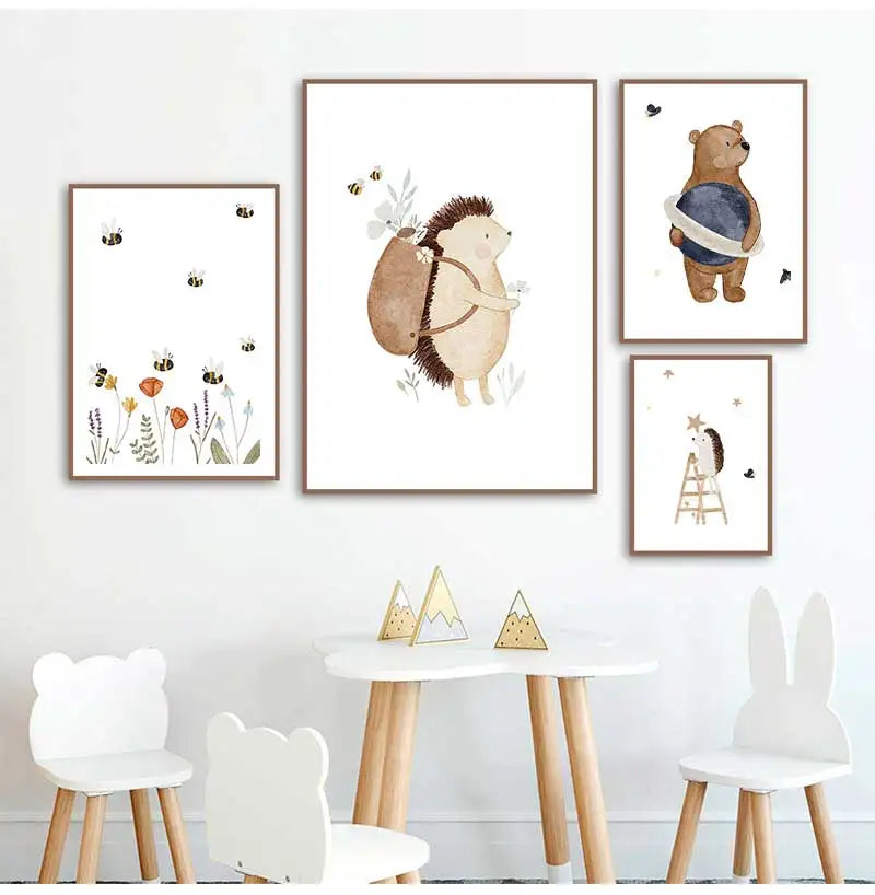 Woodland Animals Cute Nursery Decor Wall Art Fine Art Canvas Prints Hedgehog Bear Fox Bunny Posters For Baby's Room 2025