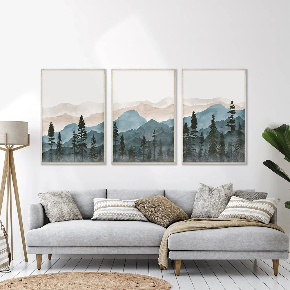 Woodland Forest Wilderness Mountain Watercolor Wall Art Fine Art Canvas Prints Nordic Landscape Pictures Posters For Living Room Art Decor