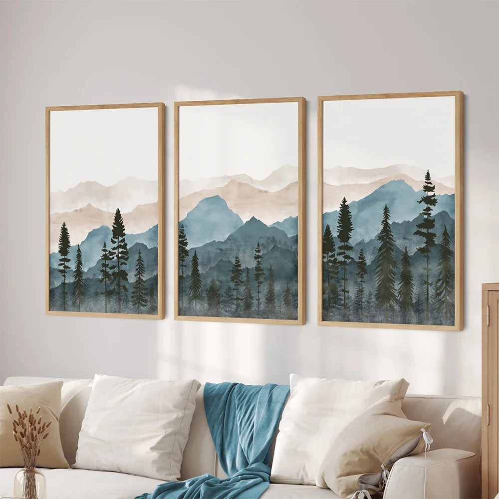 Woodland Forest Wilderness Mountain Watercolor Wall Art Fine Art Canvas Prints Nordic Landscape Pictures Posters For Living Room Art Decor