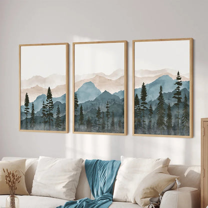 Woodland Forest Wilderness Mountain Watercolor Wall Art Fine Art Canvas Prints Nordic Landscape Pictures Posters For Living Room Art Decor