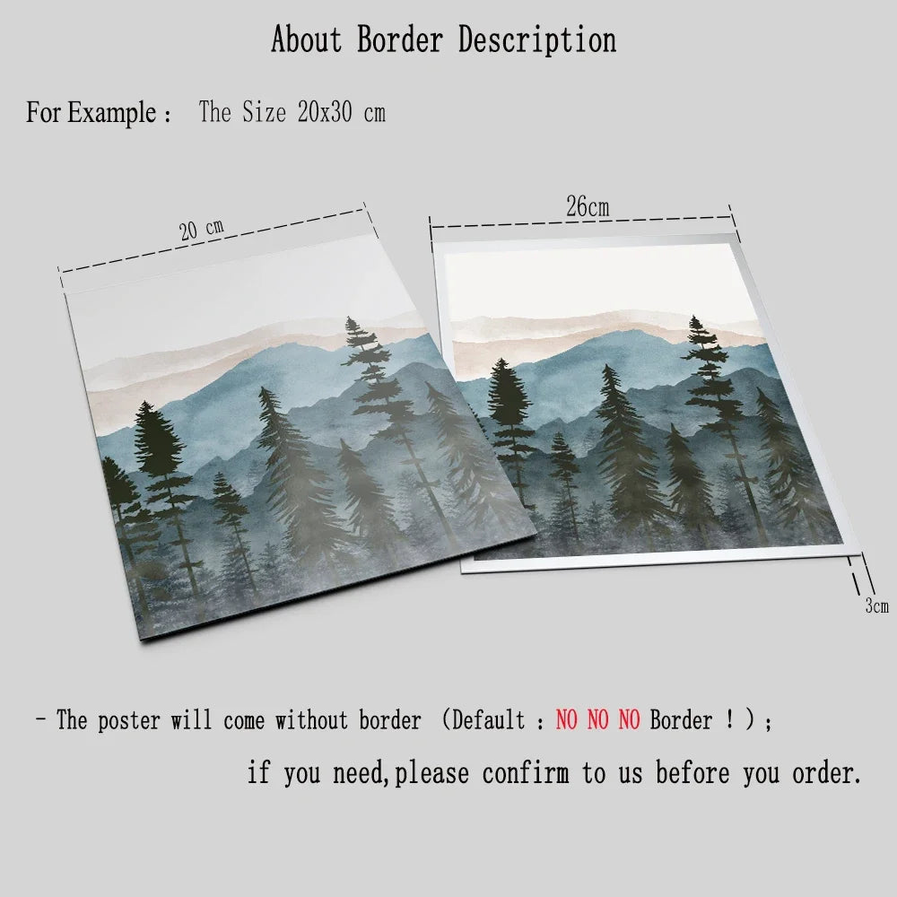 Woodland Forest Wilderness Mountain Watercolor Wall Art Fine Art Canvas Prints Nordic Landscape Pictures Posters For Living Room Art Decor