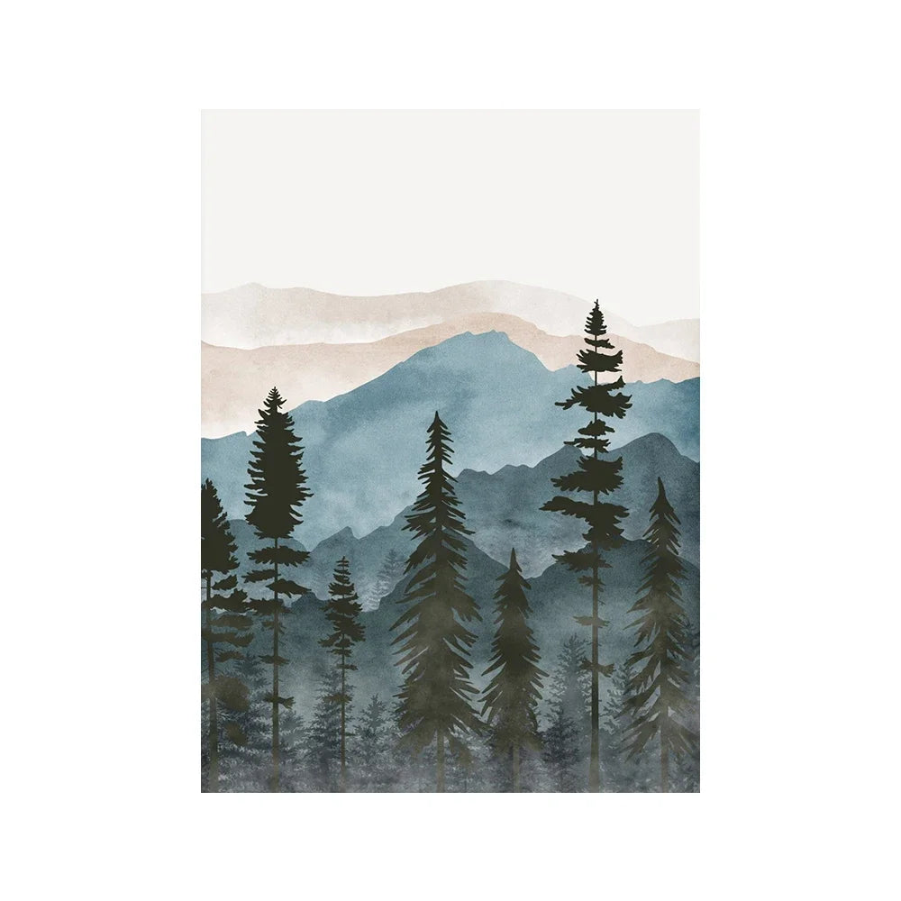 Woodland Forest Wilderness Mountain Watercolor Wall Art Fine Art Canvas Prints Nordic Landscape Pictures Posters For Living Room Art Decor