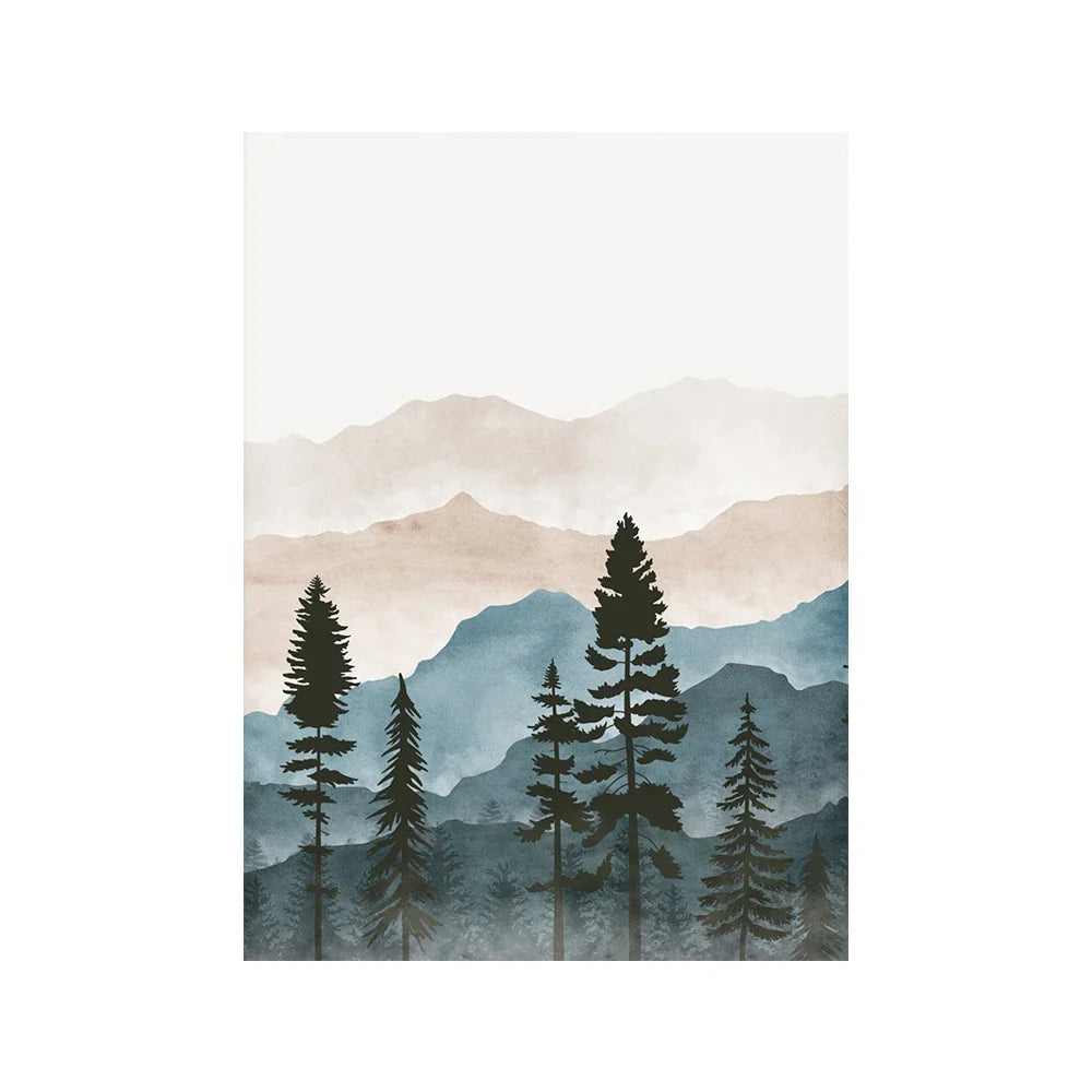 Woodland Forest Wilderness Mountain Watercolor Wall Art Fine Art Canvas Prints Nordic Landscape Pictures Posters For Living Room Art Decor