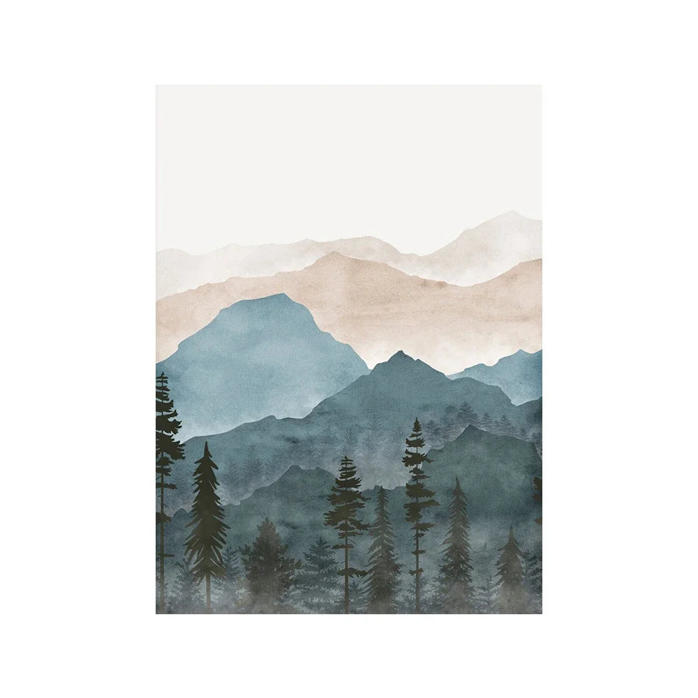 Woodland Forest Wilderness Mountain Watercolor Wall Art Fine Art Canvas Prints Nordic Landscape Pictures Posters For Living Room Art Decor