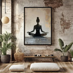 Yoga Meditation Silhouette Wall Art Fine Art Canvas Print – Minimalist Zen Mindfulness Figure Neutral Beige & Golden Unframed Canvas Print for Calm Contemporary Interior Decor 