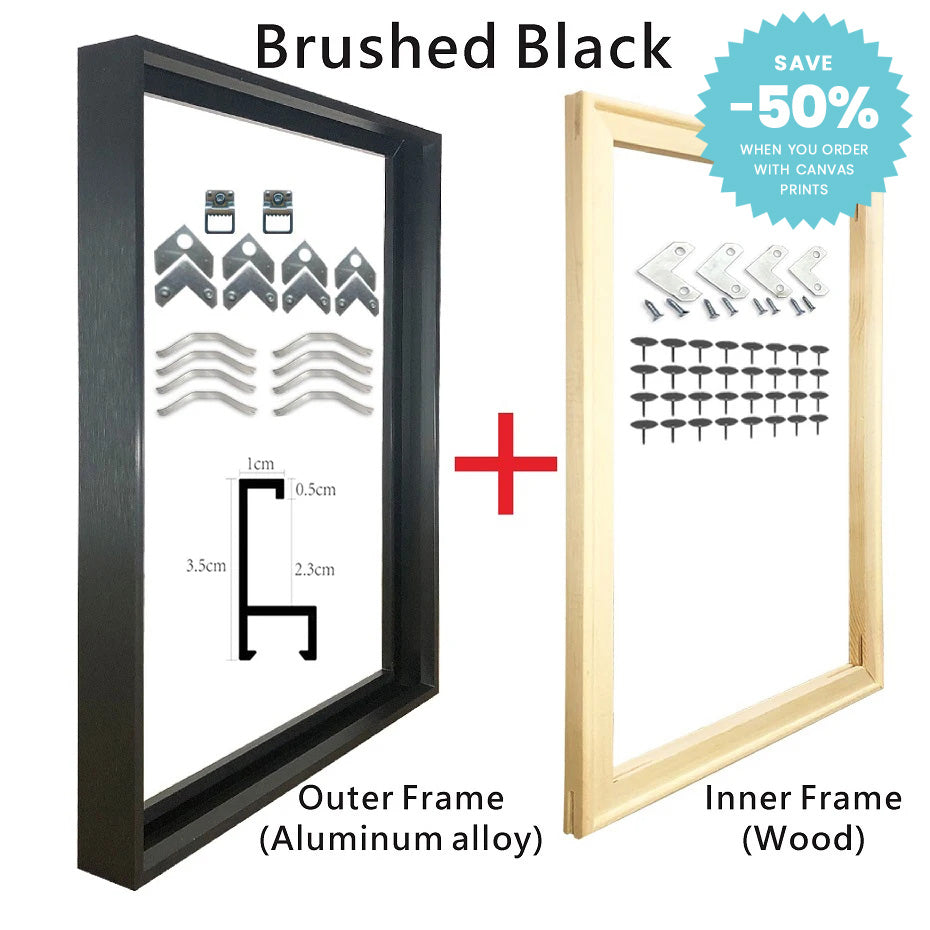 Metal Picture Frame Brushed Gold Silver Black 50x70, 60x90, 70x100cm etc, For Framing Canvas Prints - Purple Gold, Titanium Gold, Brushed Black, Brushed Silver, Aluminium Picture Frame Kits
