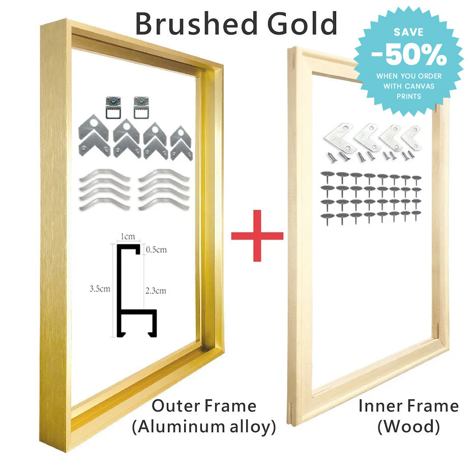 Metal Picture Frame Brushed Gold Silver Black 50x70, 60x90, 70x100cm etc, For Framing Canvas Prints - Purple Gold, Titanium Gold, Brushed Black, Brushed Silver, Aluminium Picture Frame Kits