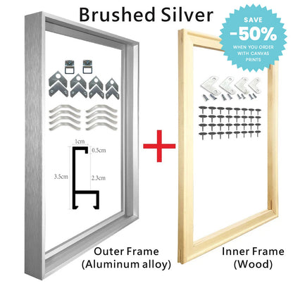 Metal Picture Frame Brushed Gold Silver Black 50x70, 60x90, 70x100cm etc, For Framing Canvas Prints - Purple Gold, Titanium Gold, Brushed Black, Brushed Silver, Aluminium Picture Frame Kits