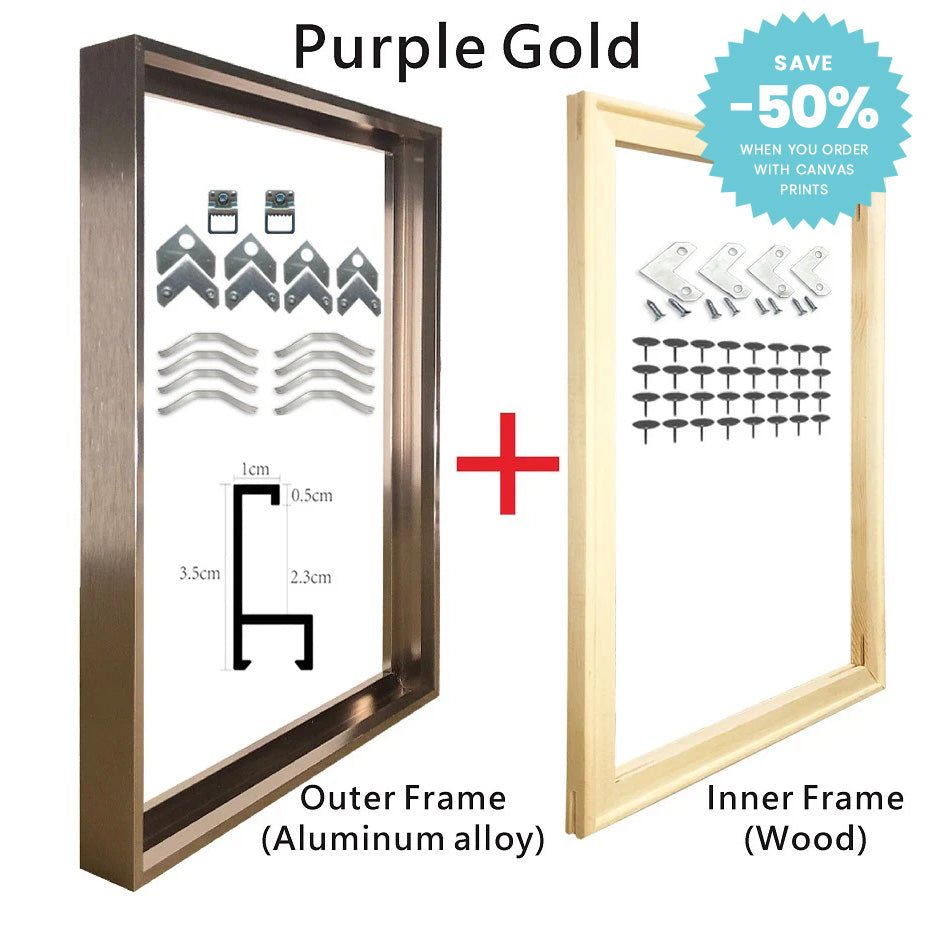 Metal Picture Frame Brushed Gold Silver Black 50x70, 60x90, 70x100cm etc, For Framing Canvas Prints - Purple Gold, Titanium Gold, Brushed Black, Brushed Silver, Aluminium Picture Frame Kits