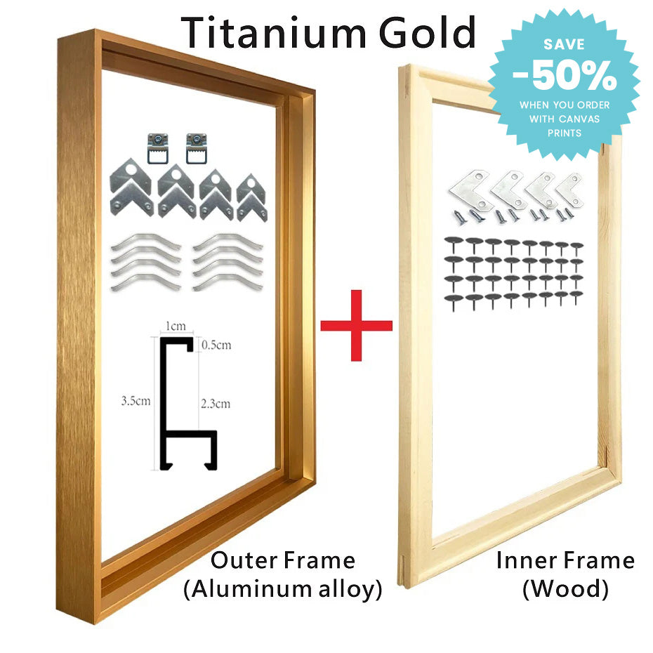 Metal Picture Frame Brushed Gold Silver Black 50x70, 60x90, 70x100cm etc, For Framing Canvas Prints - Purple Gold, Titanium Gold, Brushed Black, Brushed Silver, Aluminium Picture Frame Kits