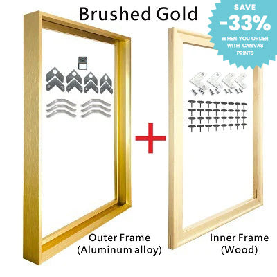 Metal Picture Frame Brushed Gold Silver Black 50x70, 60x90, 70x100cm etc, For Framing Canvas Prints - Brushed Gold, Purple Gold, Titanium Gold, Brushed Black, Brushed Silver, Aluminium Frame Kits Complete With Wooden Inner Frame