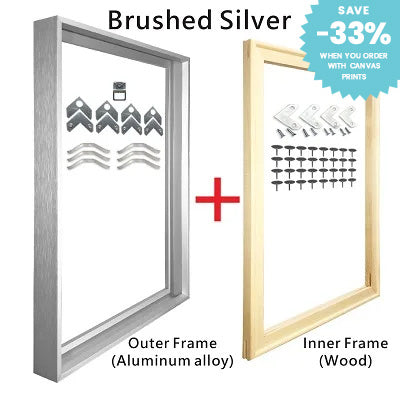 Metal Picture Frame Brushed Gold Silver Black 50x70, 60x90, 70x100cm etc, For Framing Canvas Prints - Brushed Gold, Purple Gold, Titanium Gold, Brushed Black, Brushed Silver, Aluminium Frame Kits Complete With Wooden Inner Frame