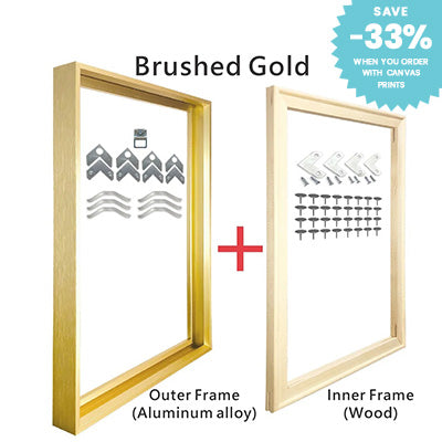 Small Sizes Metal Picture Frame Brushed Gold Silver Black 20x30 30x40, 40x50cm etc For Framing Canvas Prints - Purple Gold, Titanium Gold, Aluminum Frame Kits Complete With Wooden Inner Frame