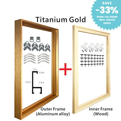 Small Sizes Metal Picture Frame Brushed Gold Silver Black 20x30 30x40, 40x50cm etc For Framing Canvas Prints - Purple Gold, Titanium Gold, Aluminum Frame Kits Complete With Wooden Inner Frame