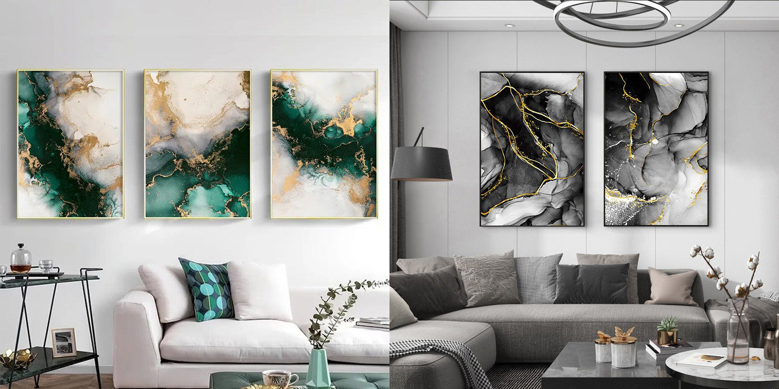 Framed Painting Set of 3 Wall Art Gold Art Mountain Abstract Textured  Painting Acrylic Paintings on Canvas Mint Green Teal Wall Art 