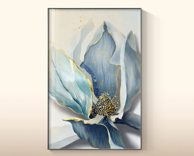 Big Floral Modern Abstract Wall Art Fine Art Canvas Prints Blue Jade Orange Yellow Flowers Pictures For Luxury Living Room Nordic Botanical Art Decor