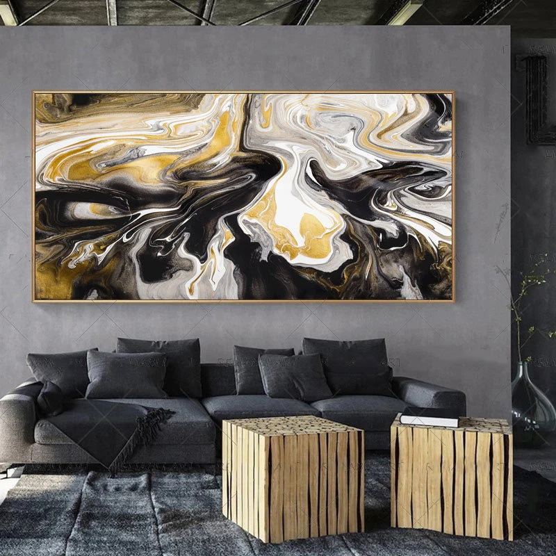 Modern Abstract Gray Beige Golden Wall Art Fine Art Canvas Prints Picture For Luxury Living Room Bedroom Art For Contemporary Interiors