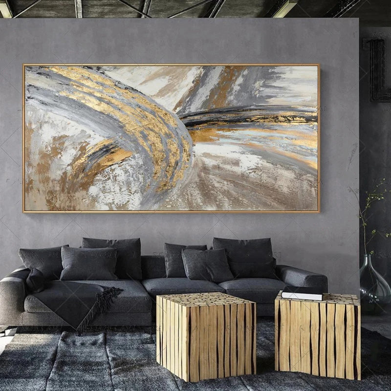 Modern Abstract Gray Beige Golden Wall Art Fine Art Canvas Prints Picture For Luxury Living Room Bedroom Art For Contemporary Interiors