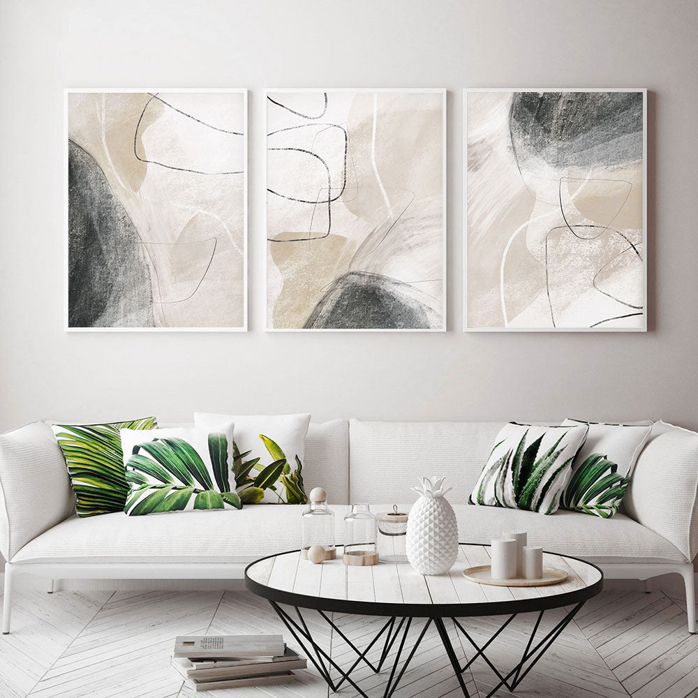 Neutral Faded Hues Beige Black Gray Wall Art Fine Art Canvas Prints Nordic Abstract Pictures For Living Room Dining Room Home Office Decor