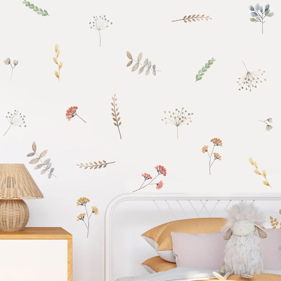 Wild Meadow Flowers Wall Decals Removable PVC Wall Stickers For Kitchen Dining Room Cafe Wall Decoration Simple Effective Creative DIY Home Decor