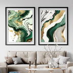 Abstract Liquid Golden Green Marble Print Wall Art Fine Art Canvas Prints Pictures For Luxury Living Room Dining Room Home Office Decor