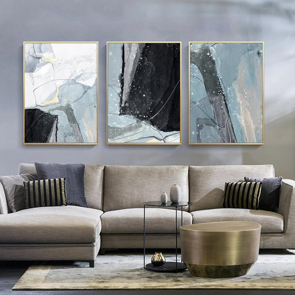 Abstract Blue Black Slate Grey Marble Wall Art Posters Fine Art Canvas ...