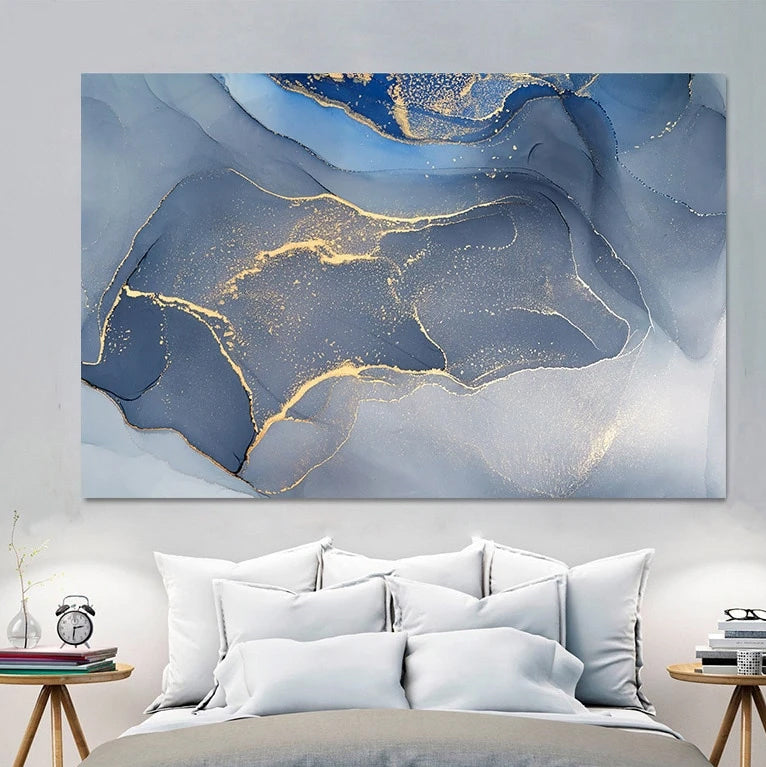 Abstract Blue Gray Marble Wall Art Fine Art Canvas Prints Contemporary Nordic Pictures For Office Or Living Room Bedroom Modern Wall Art Home Decoration