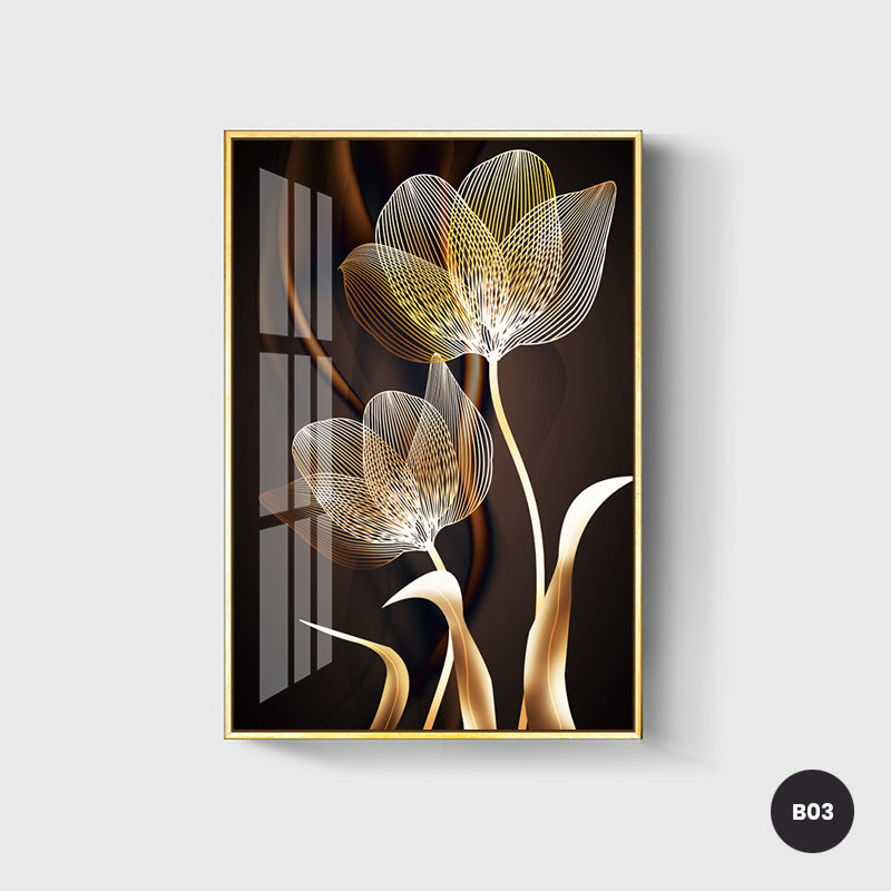 Abstract Exotic Black Golden Floral Wall Art Fine Art Canvas Prints Tropical Botanic Pictures For Luxury Apartment Living Room Dining Room Art Decor