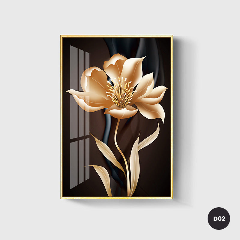 Abstract Exotic Black Golden Floral Wall Art Fine Art Canvas Prints Tropical Botanic Pictures For Luxury Apartment Living Room Dining Room Art Decor