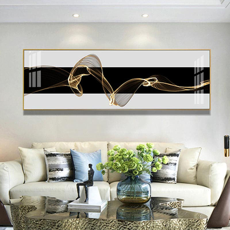 Abstract Flowing Golden Vibe Minimalist Wall Art Fine Art Canvas Prints Wide Format Pictures For Above The Bed Luxury Living Room Home Office Art Decor