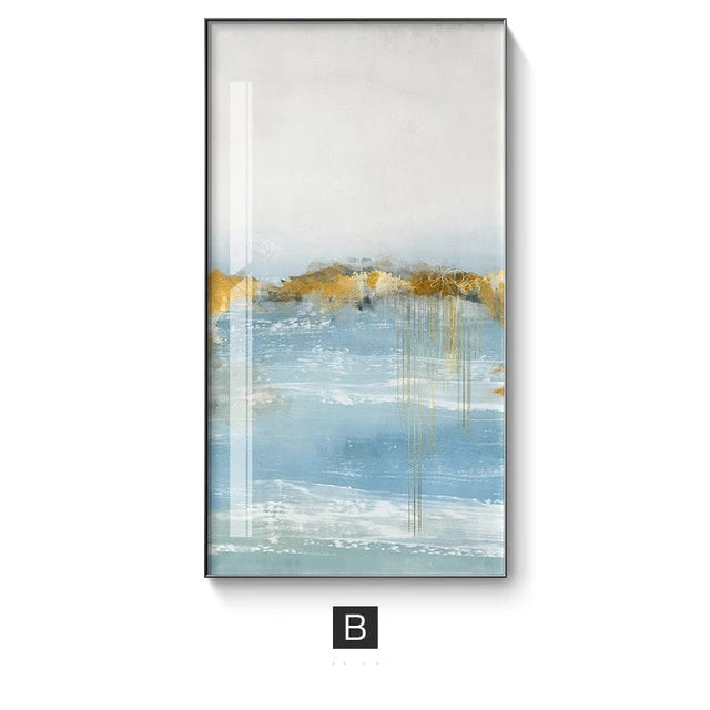 Abstract Golden Blue Summer Sea Sky Landscape Wall Art Fine Art Canvas Prints Contemporary Picture For Living Room Bedroom Nordic Interior Wall Art Decor