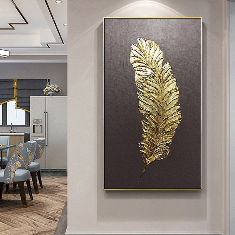 Abstract Golden Feather Wall Art Fine Art Canvas Print Modern Minimalist Picture For Luxury Loft Apartment Living Room Home Office Wall Art Decor