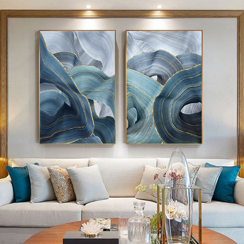 Abstract Silver Gray Blue Ribbon Wall Art Fine Art Canvas Prints Modern Elegance Pictures For Living Room Bedroom Luxury Home Office Interior Decor