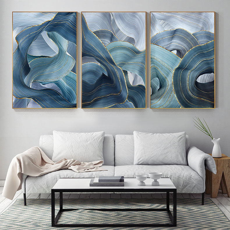Abstract Silver Gray Blue Ribbon Wall Art Fine Art Canvas Prints Modern Elegance Pictures For Living Room Bedroom Luxury Home Office Interior Decor