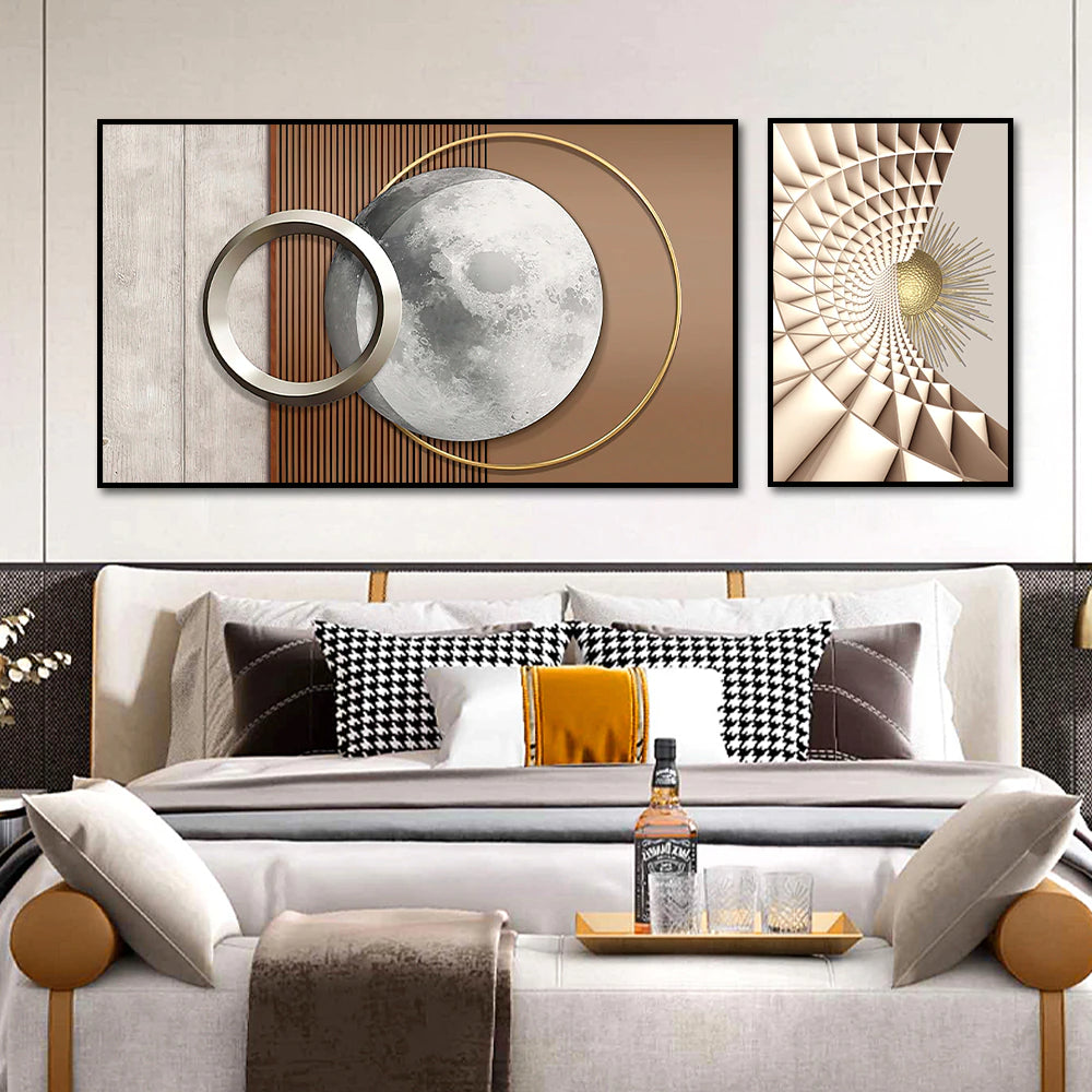 Abstract Sun Moon Wall Art Fine Art Canvas Prints 3d Abstract Geometric Visualization Pictures For Luxury Apartment Hotel Home Office Art Decor