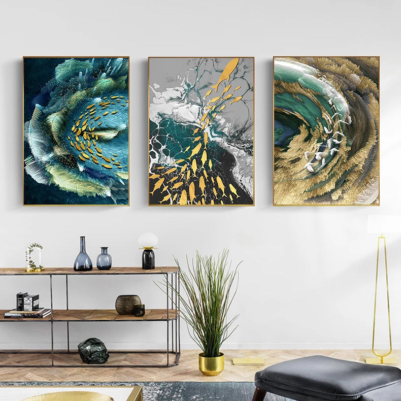 Abstract Aurora Aquatic Marine Wall Art Fine Art Canvas Prints Modern Contemporary Pictures For Office Interior Wall Art Luxury Living Room Home Decor