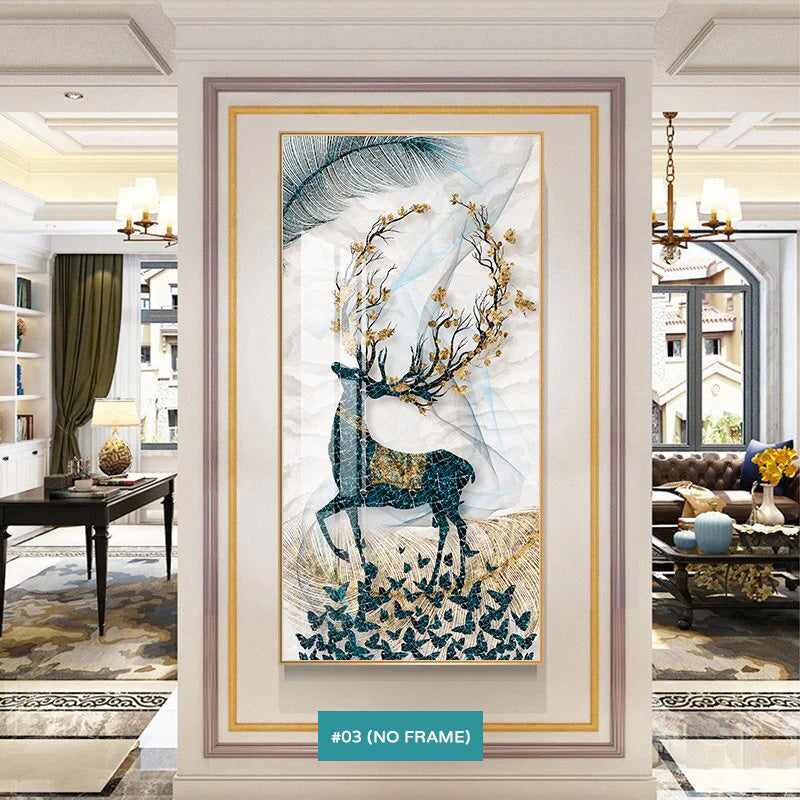 Abstract Auspicious Mystical Deer Landscape Wall Art Fine Art Canvas Prints Pictures For Luxury Living Room Dining Room Entrance Hallway Art Decoration