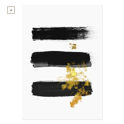 Abstract Black Gold Brush Stroke Wall Art Fine Art Canvas Prints Nordic Minimalist Pictures For Living Room Dining Room Modern Home Interior Wall Art Decoration