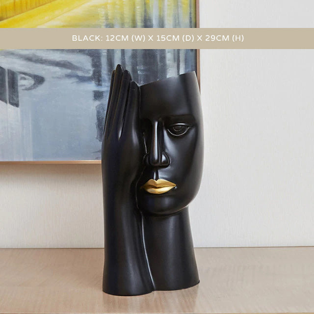 Abstract Black White Golden Bust Statue Vases For Creative Flower Arrangement For Living Room Bedroom Dressing Room Nordic Style Home Decor Accessories