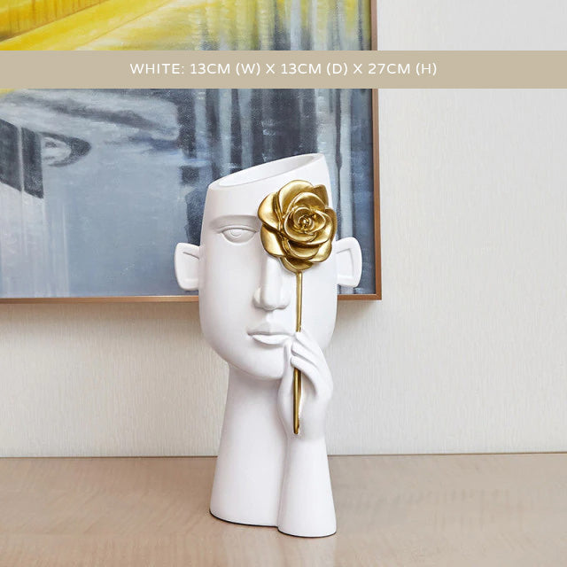Abstract Black White Golden Bust Statue Vases For Creative Flower Arrangement For Living Room Bedroom Dressing Room Nordic Style Home Decor Accessories