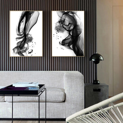 Abstract Black White Ink Splash Posters Fine Art Canvas Prints Modern Minimalist Salon Art For Office Boutiques and Home Decor