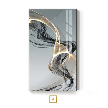 Abstract Flowing Vibrations Wall Art Fine Art Canvas Prints Yellow Black Gray Silk Vape Pictures For Modern Living Room Home Office Interiors