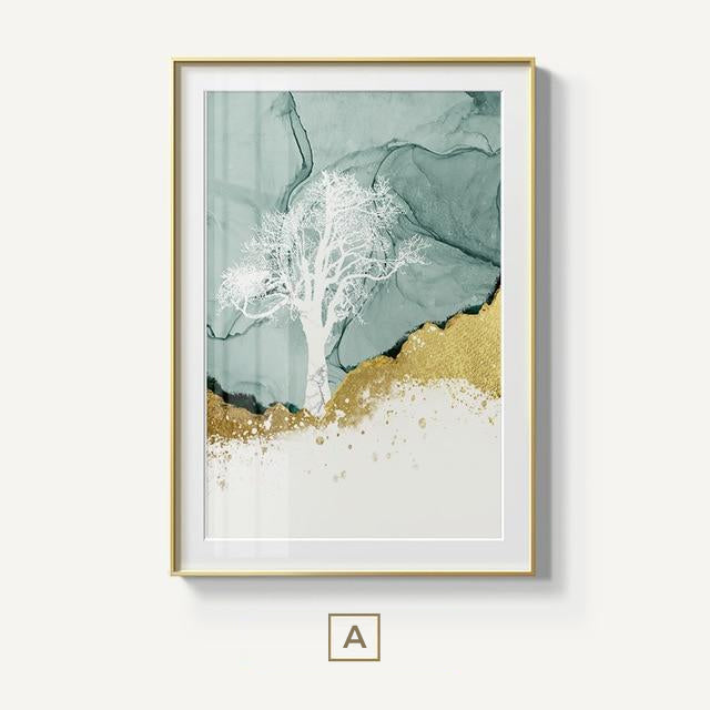 Golden Stag In Wilderness Forest Landscape Wall Art Magical Nordic Nature Fine Art Canvas Prints Painting For Modern Home Interior Decor