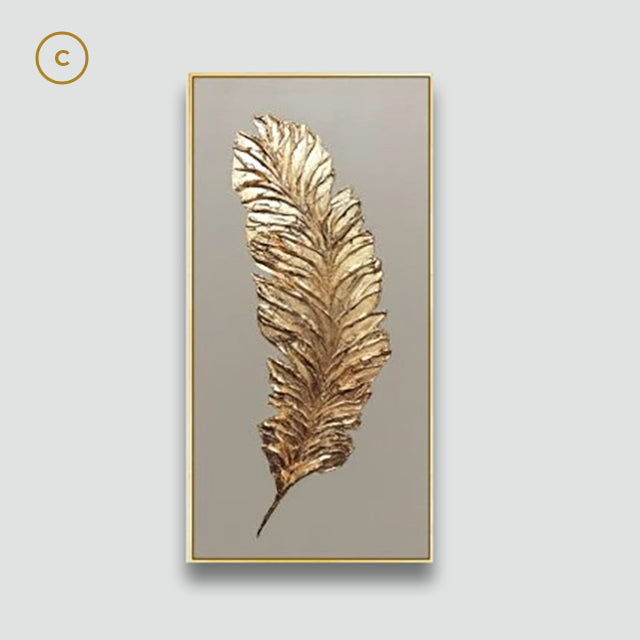 Abstract Golden Feather Wall Art Fine Art Canvas Print Modern Minimalist Picture For Luxury Loft Apartment Living Room Home Office Wall Art Decor