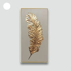 Abstract Golden Feather Wall Art Fine Art Canvas Print Modern Minimalist Picture For Luxury Loft Apartment Living Room Home Office Wall Art Decor