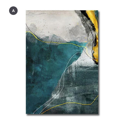 Abstract Golden Horizons Wall Art Green Blue Fine Art Canvas Prints Nordic Style Contemporary Pictures For Living Room Bedroom Modern Home Office Interiors
