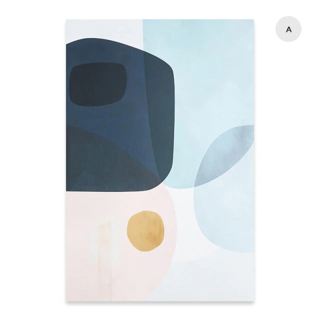 Abstract Layered Curved Shapes Wall Art Fine Art Canvas Prints Blue Golden Pastel Pink Pictures For Living Room Bedroom Nordic Home Interior Decoration