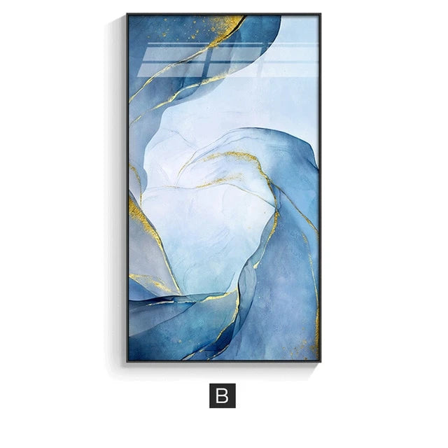 Abstract Marble Swirls Wall Art Golden Veins Blue Gray Marble Fine Art Canvas Prints Modern Stylish Pictures For Contemporary Living Luxury Home Decor