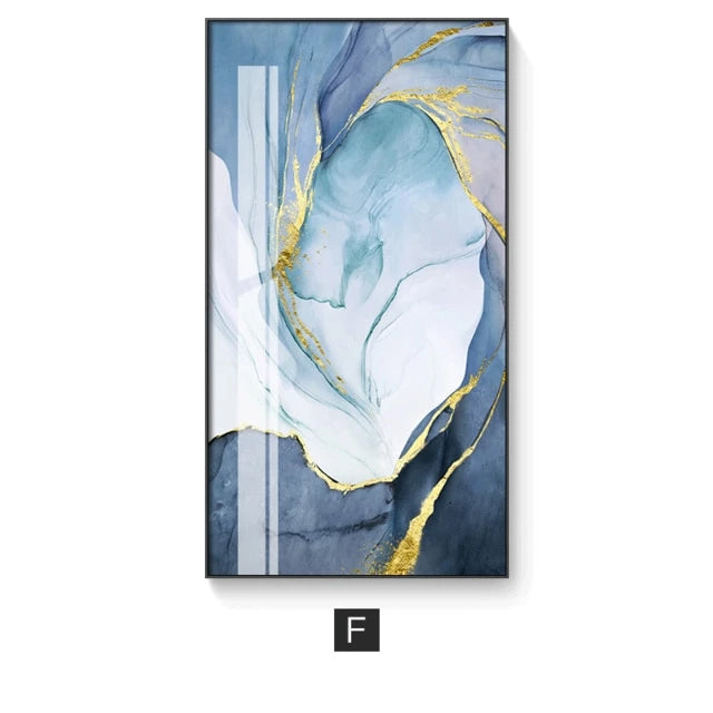 Abstract Marble Swirls Wall Art Golden Veins Blue Gray Marble Fine Art Canvas Prints Modern Stylish Pictures For Contemporary Living Luxury Home Decor